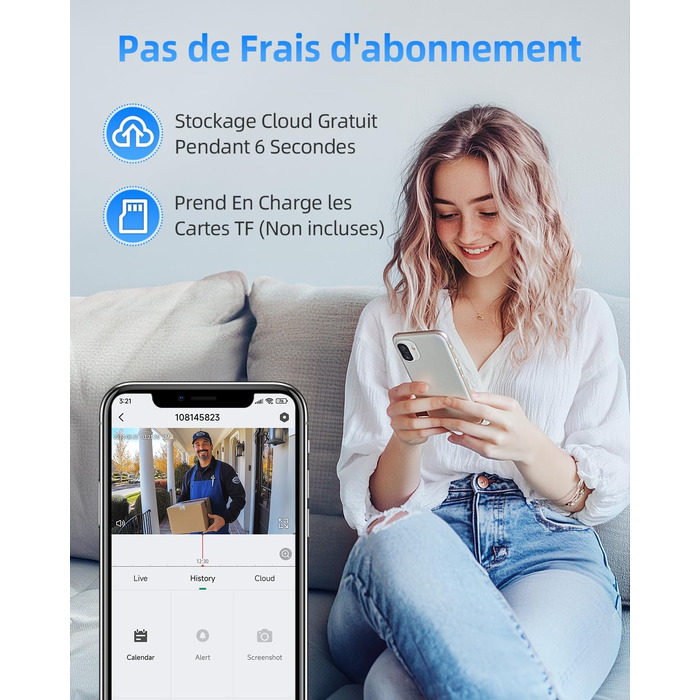 Відеодомофон XTU 2K HD з Wi-Fi, бездротовий, для вулиці, з нічним баченням та PIR-датчиком руху, двосторонній аудіо, білий
