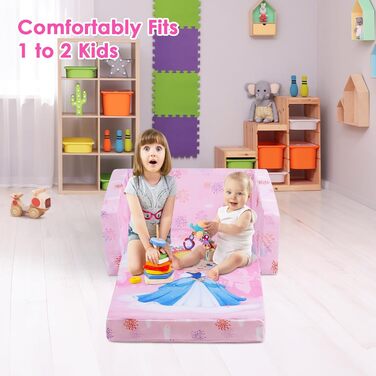 Дитяче крісло-диван 2 в 1 з кишенькою та антиковзаючим подушкою, розкладне, для спальні, вітальні, ігрової кімнати (Принцеса)