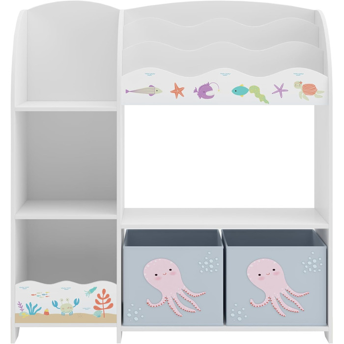 Дитяча полиця для іграшок Lysekil від en.casa: полиця-шафка для книг та іграшок, 100 x 93 x 30 см, з 2 коробками для зберігання, блакитний колір