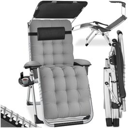 Шезлонг Tectake® розкладний з сонцезахисним дахом, для балкону та саду, місткість до 200 кг, сірий (1 шт.)