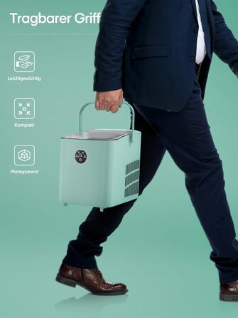 Льодогенератор FOHERE 14 кг/добу, швидке виробництво льоду (5 хв), 2 розміри кулеподібного льоду, самоочищення, м'ятний колір