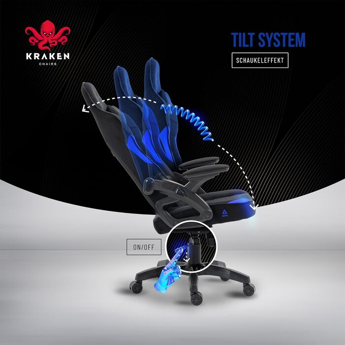 Крісло ігрове KRAKEN CHAIRS, тканинне, ергономічне, для геймерів, чорно-синій, до 130 кг