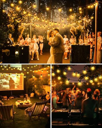 Ланцюжок прикрас для зовнішнього використання, 10м, G40 лампочки. Водостійкий (IP68), диммування, з пультом ДУ. Ідеально для балкона, павільйону, саду, тераси, вечірки, весілля.