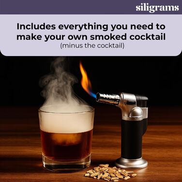Набір для копчення напоїв Siligrams Cocktail Smoker Set: преміум-набір для віскі, коктейлів, з бутановою факелом та стружкою