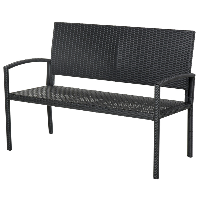 Садова лавка Outsunny Poly Rattan 2-місна паркова лавка зі сталевим каркасом і плетеним чорним W122 x D60 x H87 см для саду та патіо
