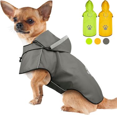 Дощовик для собак з капюшоном, регульований, водонепроникний, світловідбиваючий, для малих, середніх, великих та великих собак, сірий, S