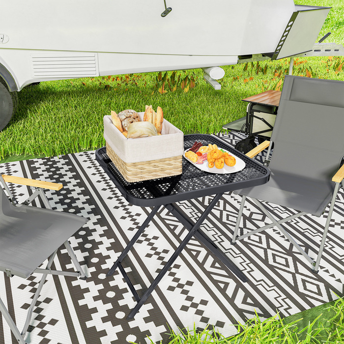 Складний садовий стіл Outsunny 70 x70 см, Стійкий до погодних умов балконний стіл Сталевий розкладний стіл з вирізаним дизайном, Обідній стіл на відкритому повітрі, Квадратний бічний столик, Стіл для патіо Стіл для саду Патіо Балкон чорний
