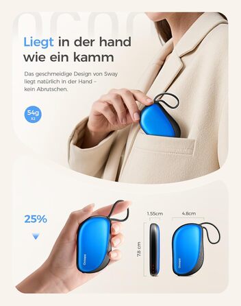 Електричні грілки для рук OCOOPA 2 шт. з дизайном гребінця, багаторазові, 4000mAh, 1.5 см, для рукавичок та кишень, подарунок на Новий рік, для жінок, зимові аксесуари, UT5 Sway Wiesengeflüster (Ocoopa x Artist Edition) (Блакитний)