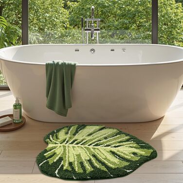 Килимок для ванної кімнати DEXI Ovale - антиковзаючий, з малюнком, 80x120 см, Monstera