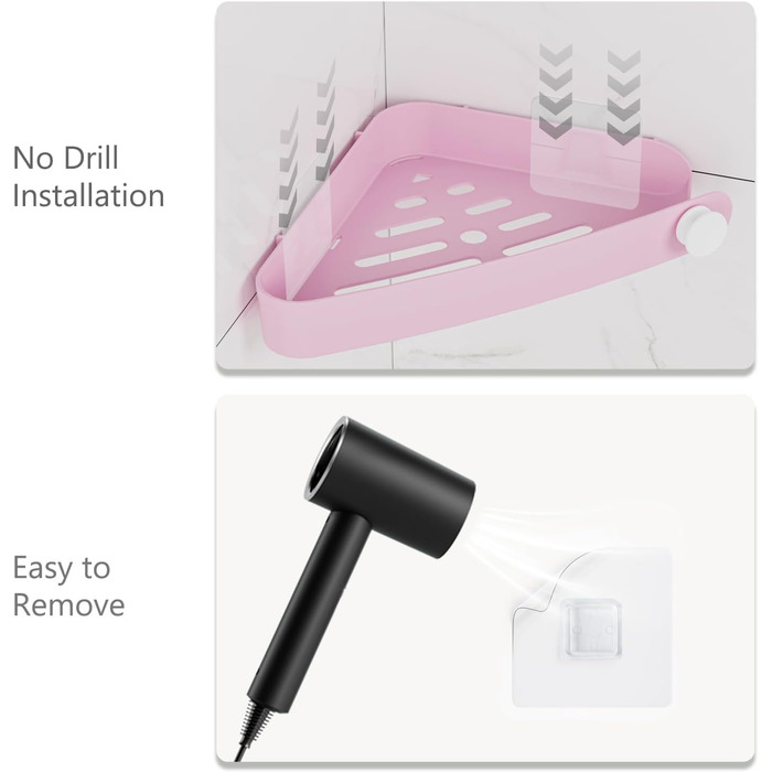 Пластикова поличка для душу Sotfamily без свердління (для кута 90°), 4 шт, рожева