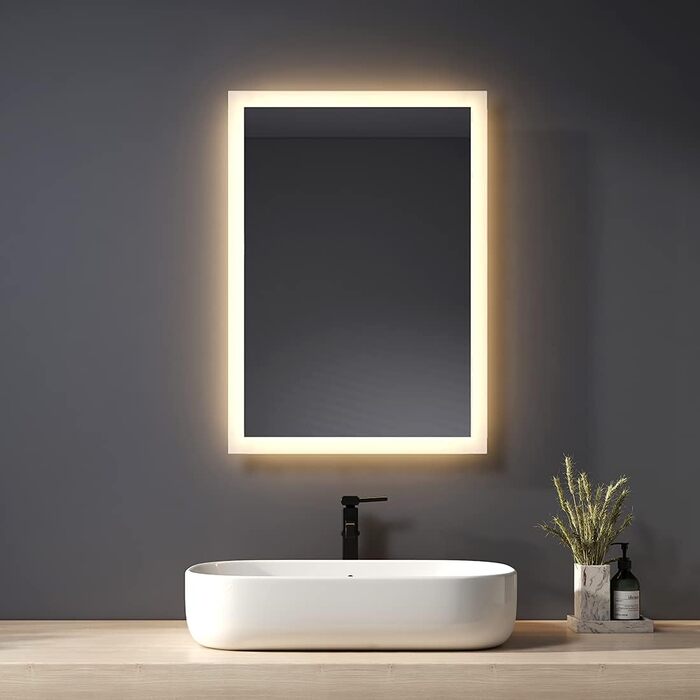 Дзеркало для ванної кімнати з підсвічуванням LED 80x60 см, тепле біле світло 3000K, монтаж вертикально/горизонтально