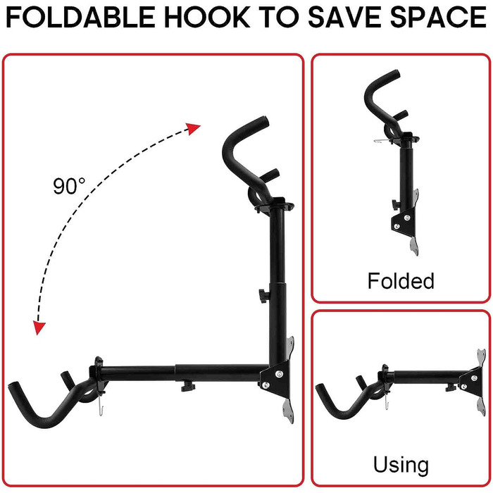 Вузильний тримач велосипеда Настінне кріплення для велосипеда, 2 частини Складний регульований гачок для стіни, гачок для зберігання Тримач велосипеда для гірського велосипеда