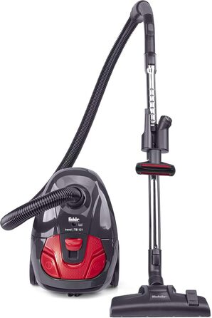Пилсос Fakir Red Vac Power з мішком, 700W, з кабелем, HEPA фільтр H13, тихий двигун 69dB(A), великий мішок 3л, радіус дії 9м, чорно-червоний (TS 121)