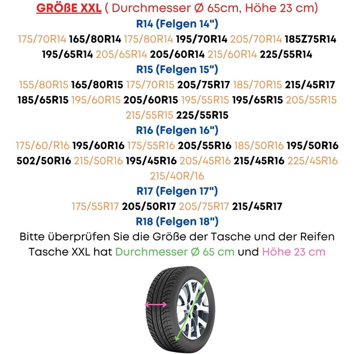 Чохли для шин 4 шт. Set з ручкою, зимові/літні шини, захисні чохли, водонепроникні, універсальні 15-19 дюймів (XXXL)