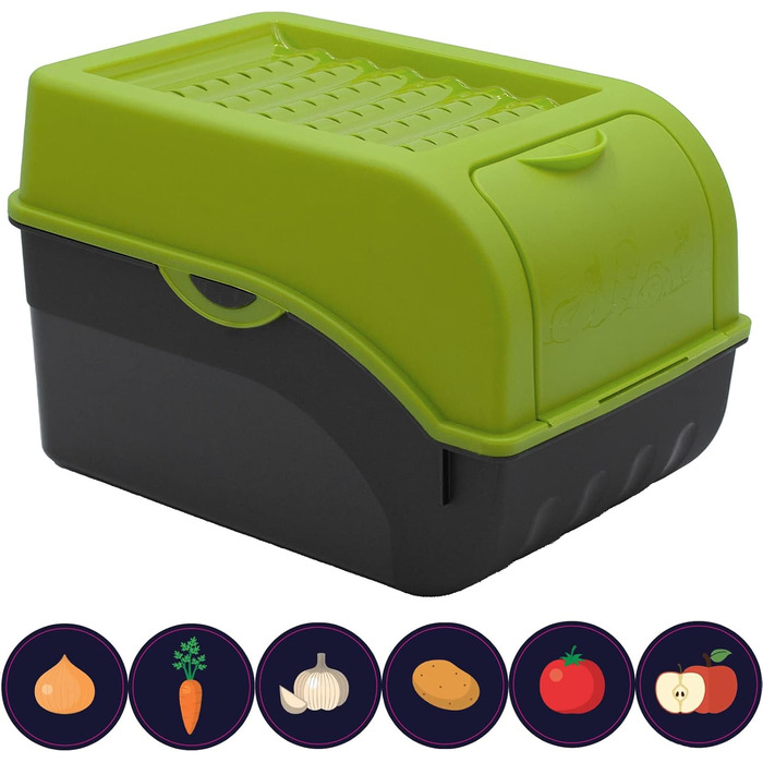 ARTECSIS Коробка для зберігання картоплі, білий колір, набір 2 шт. | Коробка для овочів та картоплі з кришкою, об'єм ~4 кг + наклейки з назвами овочів