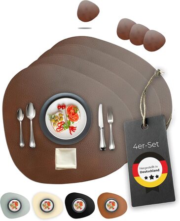 Набори серветок на стіл, 4 шт. – екологічні, стабільні та неслизькі – з преміальної еко-шкіри, Made in Germany (сучасний дизайн), темно-коричневий колір