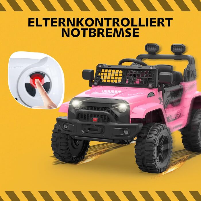 Дитячий електромобіль 12V з пультом, Bluetooth, LED, амортизацією, для дітей 3-8 років, білий/рожевий