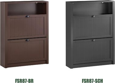 Взуттєва шафа SoBuy FSR87-BR: вузька, з 2 дверцятами, 4 полиці, додаткова поличка, колір коричневий, розмір 80x110x24 см