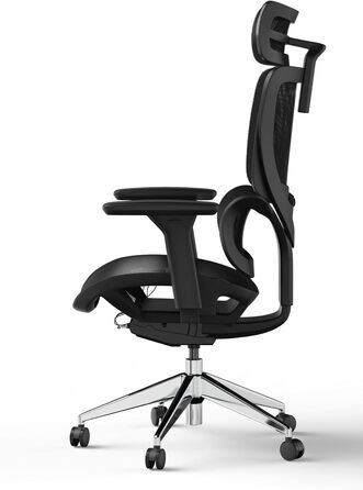 Ергономічне крісло для офісу та геймінгу Ergolutions Senta FX Mesh - чорний + алюміній, регульована 3D-підголовник, сітчаста тканина, для великих людей, 7 років гарантії, сертифікат BIFMA