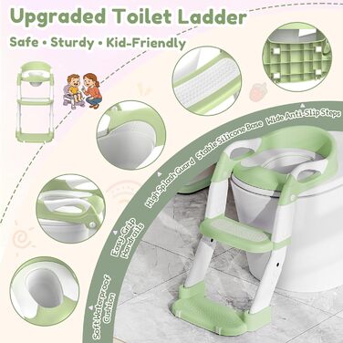 Універсальний дитячий сидіння на унітаз 3-в-1 з драбинкою, зелений – тренажер для хлопчиків та дівчаток, зручний унітаз-горщик для привчання до туалету