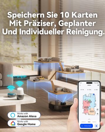 Робот-пилосос Tesvor S8 Pro з функцією миття - 8000Pa, 3в1, LiDAR-навігація, 240 хв роботи, керування через додаток/Alexa, для шерсті тварин, килимів та твердих підлог