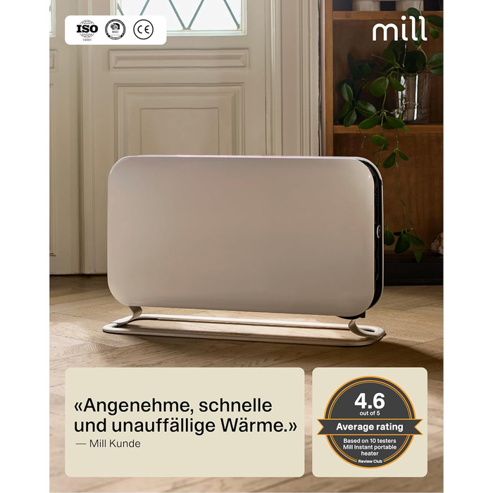 Електричний конвекторний обігрівач Mill 2200W - для кімнат 24-28 м², з таймером, білий