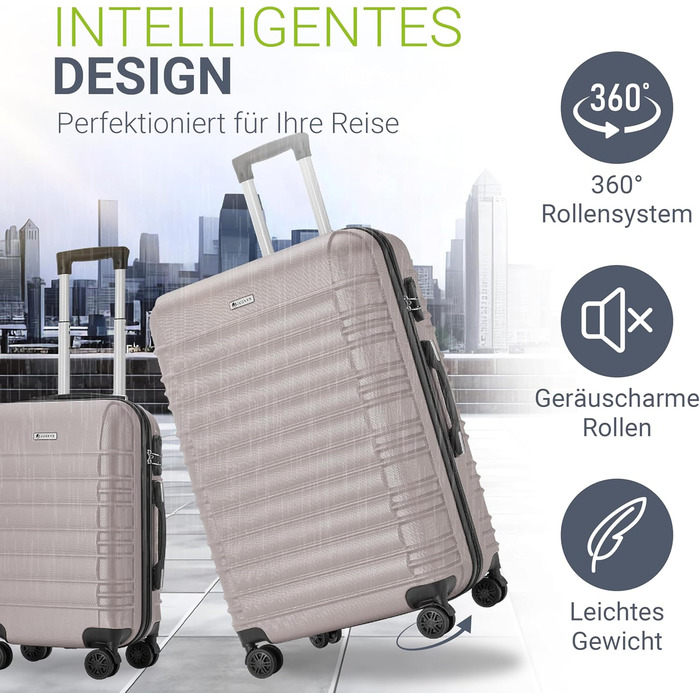 Набір валіз Juskys Hartschale 3-в-1 з кодовим замком, тихими колесами 360°, телескопічною ручкою, легкий, колір шампань