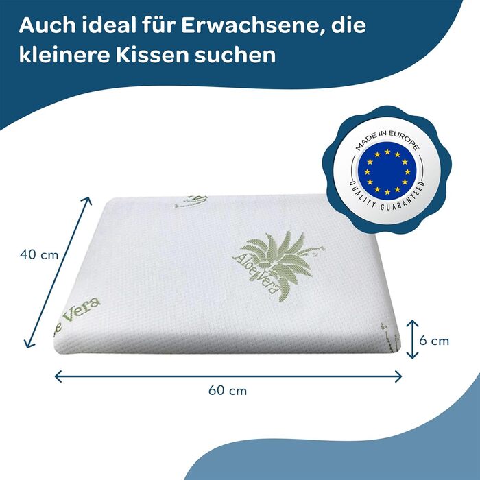 Подушка для дитячого ліжечка Kinder Dolci Sogni з Memory Foam, 50x30x5,5 см (60x40x6 см), знімний чохол з алое