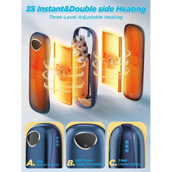 Електричні грілки для рук 10000mAh, 2 шт. [Коробка подарунків на Різдво] Повторно використовувані грілки для рук USB, зимовий подарунок, для хворих на синдром Рейно, для активного відпочинку, ігор, Powerbank, блакитні