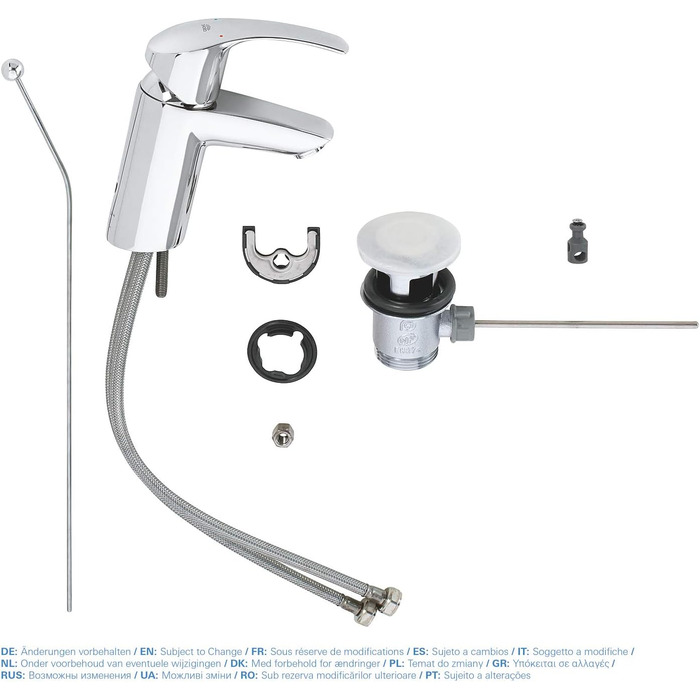 Змішувач для ванної кімнати Grohe Eurosmart, водозберігаючий, хром, з витяжною системою, 15 см, проста установка