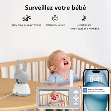 Відеоняня Wansview з камерою 1080P, Wi-Fi 2.4/5 GHz, нічна зйомка, датчик руху/звуку, двосторонній зв'язок, відстеження, контроль температури