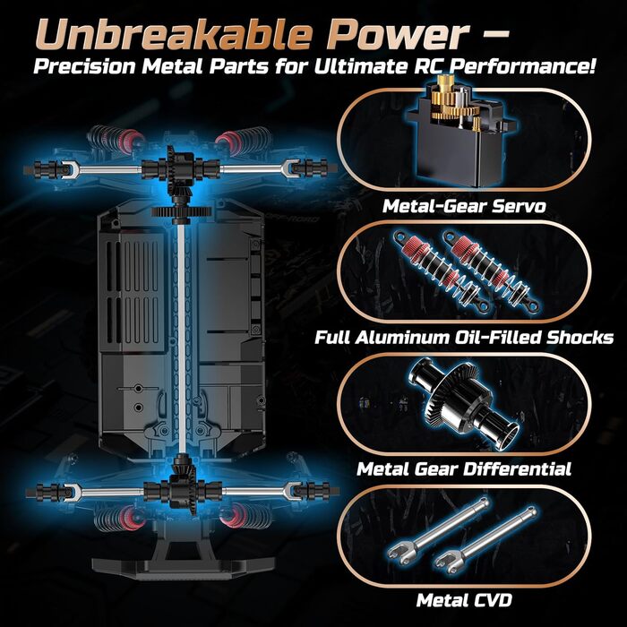 Радіокерований позашляховик DEERC 9309E 1:16 4WD 40 км/год, електричний монстр-трак для дорослих та дітей, водонепроникний, з 2 акумуляторами