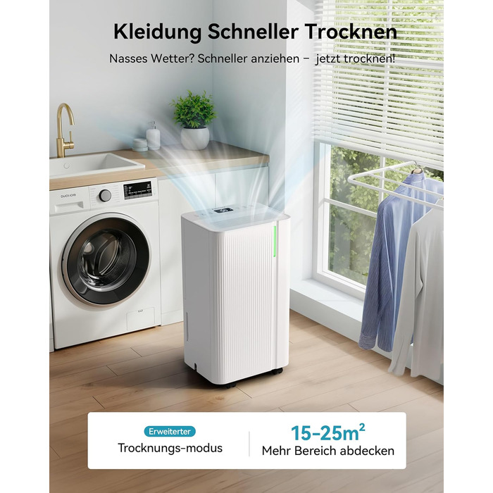 EUHOMY Електричний осушувач повітря для підвалу з відведенням води, тихий та економічний, з автоматичним розморожуванням, таймером, для квартири до 50 м² (12 л/день)