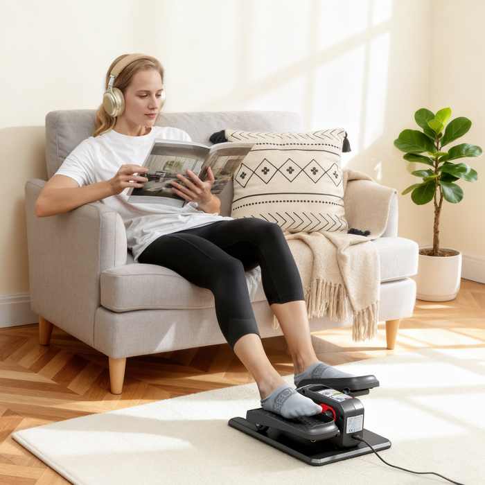 Електричний еліптичний тренажер, педальний пристрій з 12 регульованими рівнями швидкості, портативний, легкий, з пультом дистанційного керування, LED-дисплеєм, сталевим та пластиковим корпусом, чорного кольору.