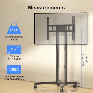 Підставка для телевізора XINLEI ML70A з колесами, 32-75 дюймів, до 40 кг, VESA 600x400