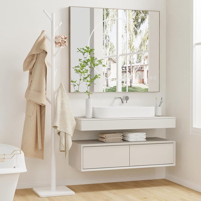 Підвісна вішалка для одягу з масиву дерева, дерев'яна вішалка для одягу, 8 гачків, 3 регульовані висоти, 30x30x180 см, білий колір