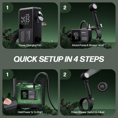 Митрікс Портативна душова система для кемпінгу: 10 л/хв, акумулятор 7800mAh, 4 режими, IPX8, для подорожей, автомийки, чорна