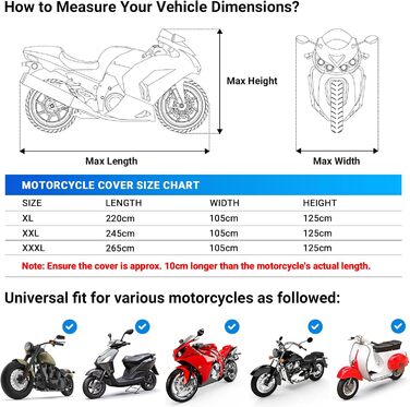 Чохол для мотоцикла Favoto Outdoor XXL Водонепроникний Пилонепроникний Атмосферостійкий зі світловідбиваючими смугами 245x102x122см