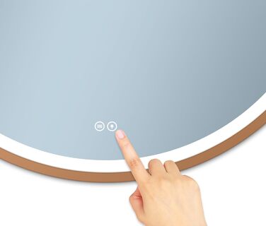 LED дзеркало для ванної кімнати Home Glow круглої форми 80 см з підсвічуванням, антизапарюванням, сенсорним вимикачем та металевим каркасом (червоне золото)