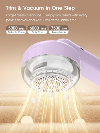 Електричний видальник ворсу COPPA з 6 лезами, 3 швидкості, перезаряджається, портативний, з індикатором заряду, для одягу (білий/фіолетовий)
