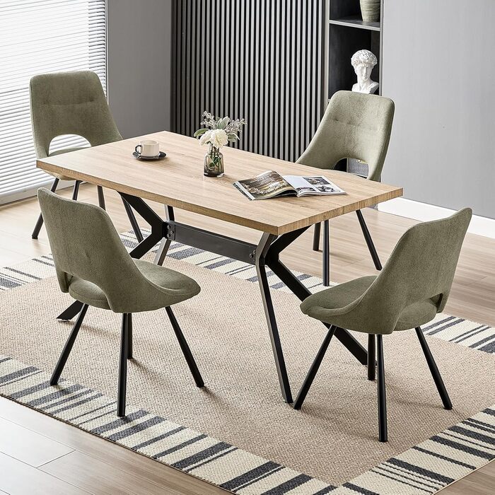 Набір обідніх стільців, 180° обертання, кухонний стілець, стільці для туалетного столика з імітацією бавовни-кашеміру, сучасний м'який стілець для вітальні з металевими ніжками (2 не обертаються, сіро-зелений)