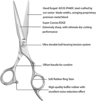 Перукарські ножиці Aolanduo Prime (15,2 см) з супер-опуклим краєм, ножиці для стрижки волосся AICHI JP440C, міцні, плавні рухи та тонка стрижка волосся для салону (класичні). Праві - 6,0 дюймів