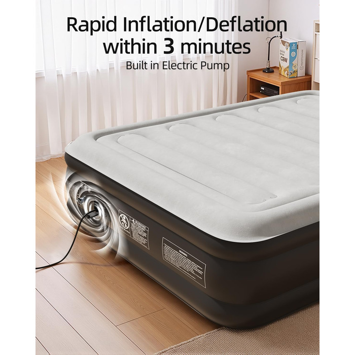 Надувна ліжко CHILLSUN Luxus: двоспальна/King Size з електричним насосом, 203x152 см, для дому та кемпінгу