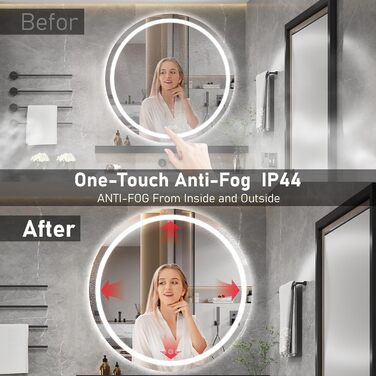 Дзеркало для ванної кімнати з підсвічуванням, 60 см, кругле, з антизапарюючим покриттям, регульоване, 3 кольори світла (80x80 см)