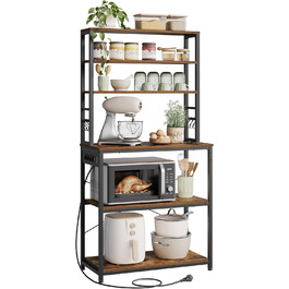 Стелаж кухонний VASAGLE з розетками, 6 полиць, гачки, сталевий каркас, 40 x 80 x 167 см, вінтажний коричневий + чорний, KKS119K06 80B cm