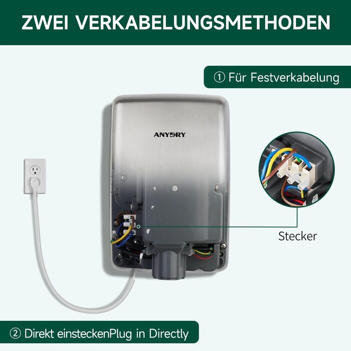 Anydry 2803Y Міні-сушарка для рук, 1350W, нержавіюча сталь, матове покриття, для офісу та дому