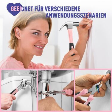 Набір інструментів Sundpey 148 предметів в кейсі - рожевий, з викрутками, ключами, плоскогубцями та тестером напруги для дому та майстерні