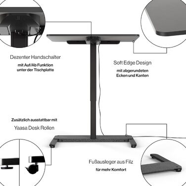 Письмовий стіл Yaasa One Standing Desk, 951 см, білий, невеликий практичний стіл поміщається в кожному кутку, гарантія 5 років, електричний стіл для домашнього офісу з регулюванням висоти, стіл з регулюванням висоти (темно-сірий/чорний)