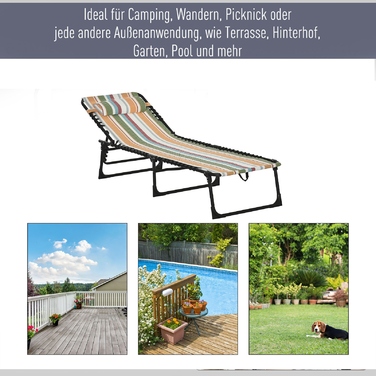 Шезлонг для відпочинку, складаний садовий шезлонг, розкладний шезлонг, спинка з 4 положеннями, сталевий каркас, сітчаста тканина, 189 x 58 x 30 см, різнокольоровий