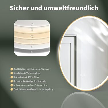 Дзеркало для ванної кімнати HOKO Design Riga діаметром 60 см з металевим каркасом. Кругле настінне дзеркало з енергозберігаючою LED-підсвіткою, сенсорним вимикачем, регулюванням кольору світла (тепле біле, холодне біле, нейтральне) (80x80 см, золото + ант